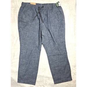 LL Bean Womens Chambray Linen Wide Leg Pant Beachy Preppy Coastal Classic 18 NWT